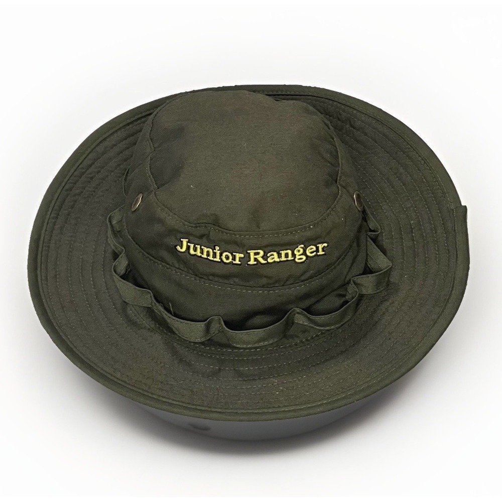Junior Ranger Bucket Hat Youth Size 7 1/2 Olive Green Adjustable Drawstring Cap